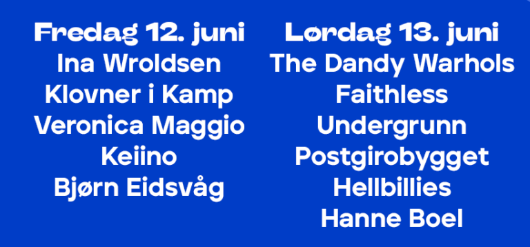 Artister til Sommerbris 2026 fordelt på dager.