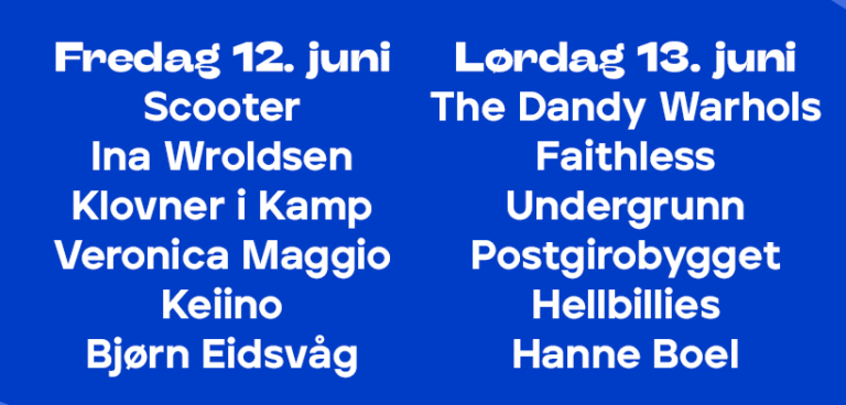 Artister til Sommerbris 2026 fordelt på dager.
